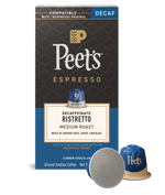Peet's Espresso Decaf capsule packaging with a single capsule on a white background