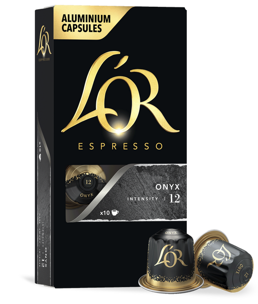 LöR Espresso aluminium capsules packaging with two capsules on a white background