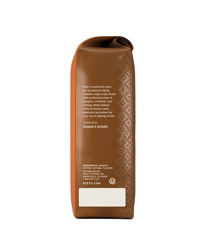 Pumpkin Spice Ground Drip Flavored Coffee - side of bag with coffee story